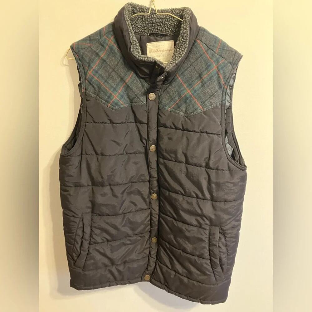 Weatherproof Vintage Mens Puffer Vest Medium Black Plaid Cabincore Outdoor - Picture 5 of 9